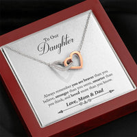 Load image into Gallery viewer, To Our Daughter from Mom &amp; Dad | Interlocking Hearts Necklace

